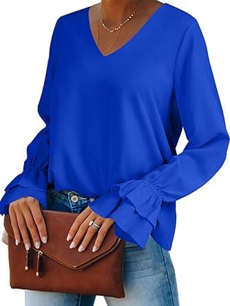 LYANER Women's Casual V Neck Tiered Ruffle Bell Long Sleeve Blouse Shirt Tunic Top on Amazon.ae - Price Tracker