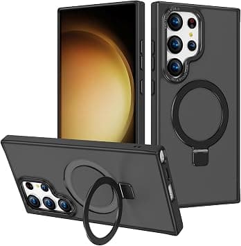 Magnetic Case Compatible with Samsung Galaxy S25 ULTRA,Translucent Matte Back Non-slip Phone Cover Protective Shockproof with Stand,Black على Amazon.ae - متتبع الأسعار