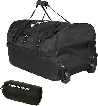 Rock Cloud Foldable Wheeled Duffel Bag with Wheels 85L Rolling Duffle Bag Packable 26 inch for Travel Camping Sports, Black, Upgrade, 85L, 26 in on Amazon.ae - Price Tracker