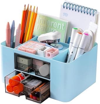 Pen Holder, Multifunctional Desk Organizer, Ideal Desk Accessories for Office, Home, School, Classroom (Blue) على Amazon.ae - متتبع الأسعار