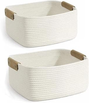 Storage Basket, Storage Baskets for Shelves Organizer, Cotton Rope Baskets for Storage, Woven Basket for Handles,Towel Baskets for Bathroom - Set of 2(White,L&M) - متتبع أسعار Amazon.sa