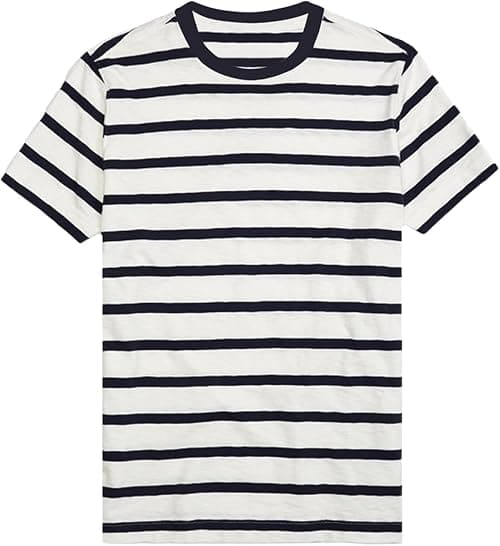 Classic Striped Tee - Unisex Crew Neck Short Sleeve T-Shirt for Men & Women,DARK BLUE & WHITE Casual Top S-XXL(180 GSM) on Amazon.ae - Price Tracker