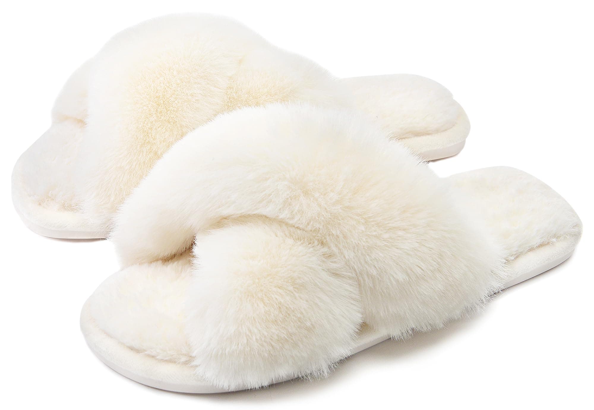 Womens Cross Band Slippers Cozy Furry Fuzzy House Slippers Open Toe Fluffy Indoor Shoes Outdoor Slip on Warm Breathable Anti-skid Sole on Amazon.ae - Price Tracker