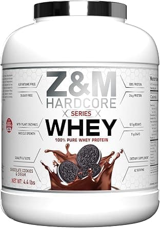 Z&M Hardcore Whey Protein Powder Chocolate Cookies & Cream 2kg (4.4lb), 24g Protein, 5.5g BCAAs, 11g EAAs, Plant Enzymes, 62 Servings, High Protein Sports Nutrition Supplement on Amazon.ae - Price Tracker