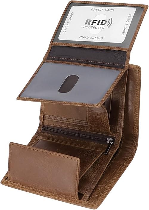 Trifold Billfold RFID Blocking Cowhide Leather Wallet for Men 10 Card Slots 2 ID Windows with Coin Pocket on Amazon.ae - Price Tracker