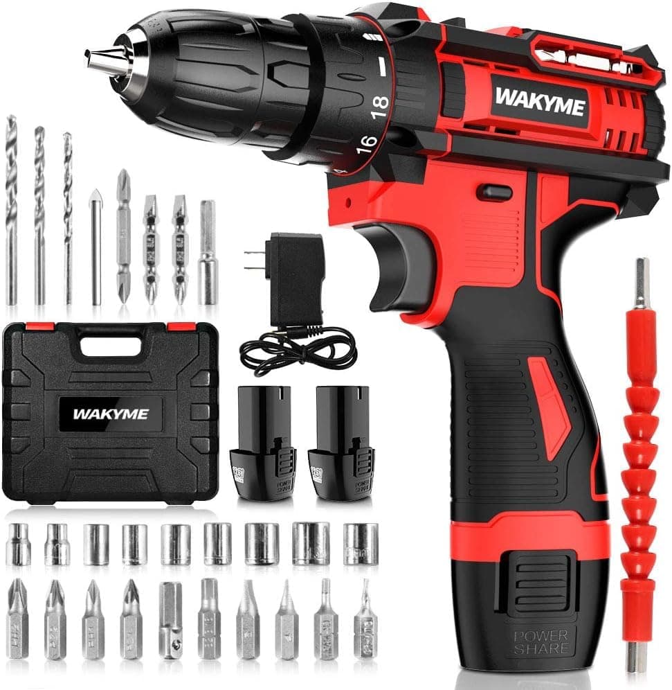 Cordless Drill Driver Kit with 2 Batteries, WAKYME 12.6V Power Drill 30Nm 18+3 Clutch, 3/8" Keyless Chuck, Variable Speed & Built-in LED Electric Screw Driver for Drilling Wall, Bricks, Wood, Metal on Amazon.ae - Price Tracker