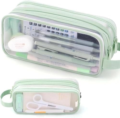 KASTWAVE Large Capacity Pencil Case, Grid Mesh Pencil Case, 2 Compartment Pen Bag, Clear Handheld Pencil Pouch Transparent Makeup Bag for College School Office Teen Girl Boy Women Men Adult (Green) on Amazon - Best Deal Finder