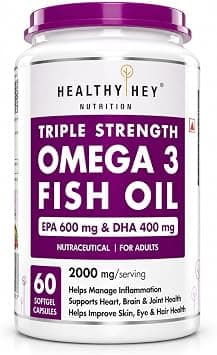 HealthyHey Nutrition Fish Oil Omega 3 60 Softgel For Women and Men | Triple Strength Fish Oil | Burpless, EPA 600 - DHA 400 Supplement on Amazon - Best Deal Finder