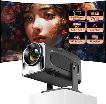 Mini Projector with WIFI and Bluetooth, Android TV 11.0, 4K/1080P, 180° Adjustable, Auto Keystone Correction, LED, White HY320 mini على Amazon.ae - متتبع الأسعار