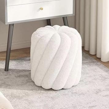 Lamb Wool Makeup Chair with Circular Design Suitable for Bedroom, Living Room, Home, Beauty Salons and Customers على Amazon.ae - متتبع الأسعار