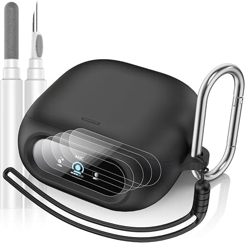 Soft Silicone Protective Case for Anker Soundcore Liberty 5 Pro Charging Case, Shockproof Earbuds Cover with 4 Pack PET Screen Protectors, (Black on Amazon.ae - Price Tracker