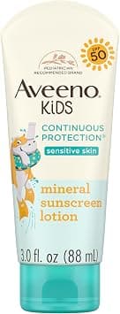Aveeno Kids Continuous Protection Zinc Oxide Mineral Sunscreen Lotion for Children's Sensitive Skin with Broad Spectrum SPF 50, Tear-Free, Sweat- & Water-Resistant, 3 fl. oz on Amazon.ae - Price Tracker