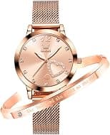 OLEVS Rose Gold Watch for Women Mesh Strap Fashion Dress Hearts Japanese Quartz Waterproof Luminous Ladies Watches Bracelet Sets - Amazon.ae Price Tracker