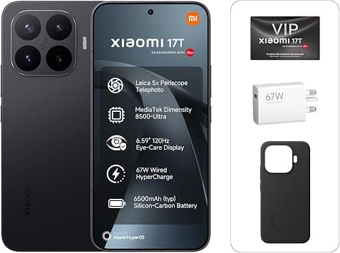 Xiaomi 17T 5G Smartphone (12GB RAM, 256GB Storage), Leica 5x Periscope Camera, 6500mAh Battery, 6.59" 120Hz AMOLED Display, MediaTek Dimensity 8500-Ultra, 67W HyperCharge, Black – UAE Type Approved على Amazon.ae - متتبع الأسعار