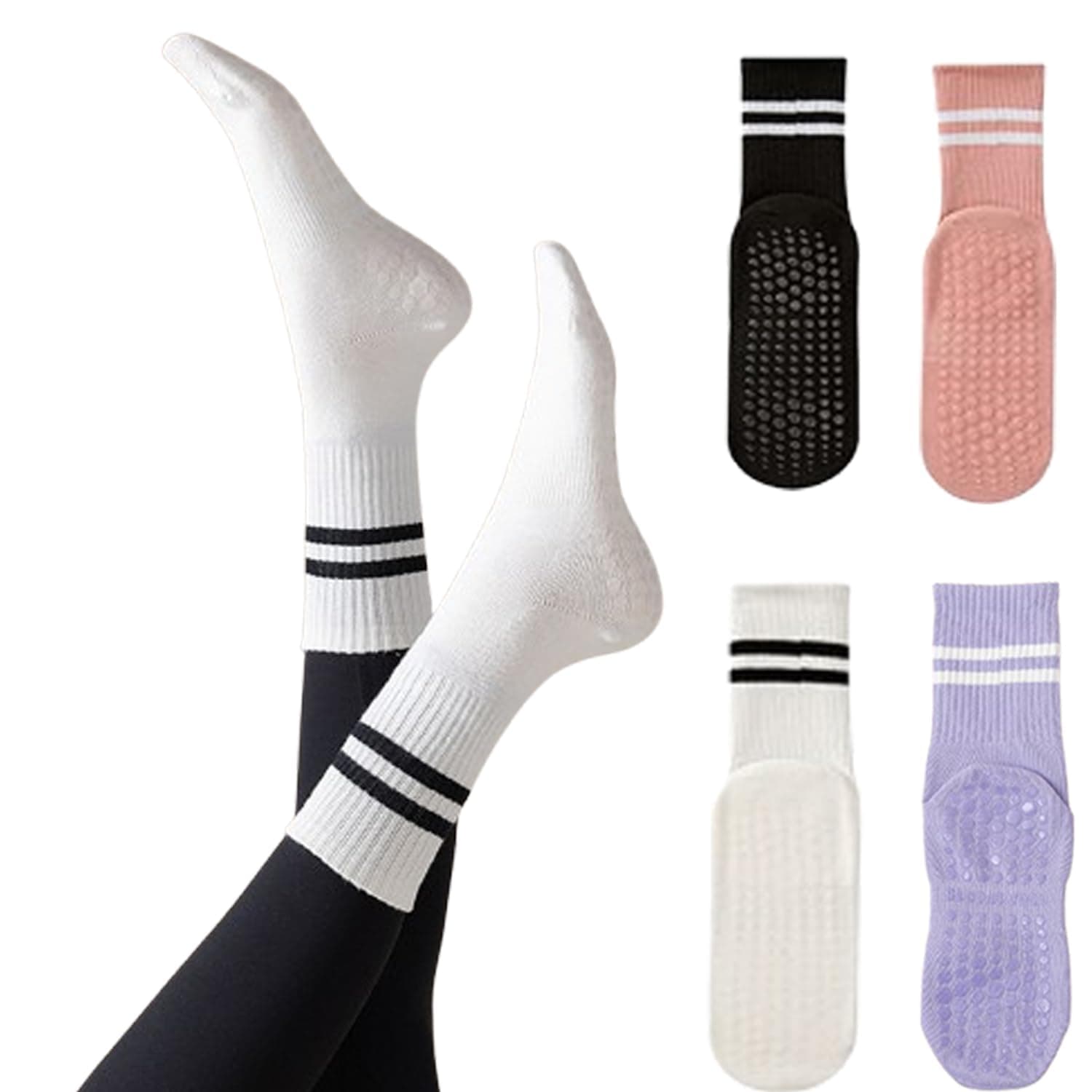 Women's Pilates Socks With Grips 4 Pairs Ankle Yoga Socks for Ballet Dance,Home,Training Barefoot Workout Athletic Socks Non-Slip Elastic Design on Amazon.ae - Price Tracker