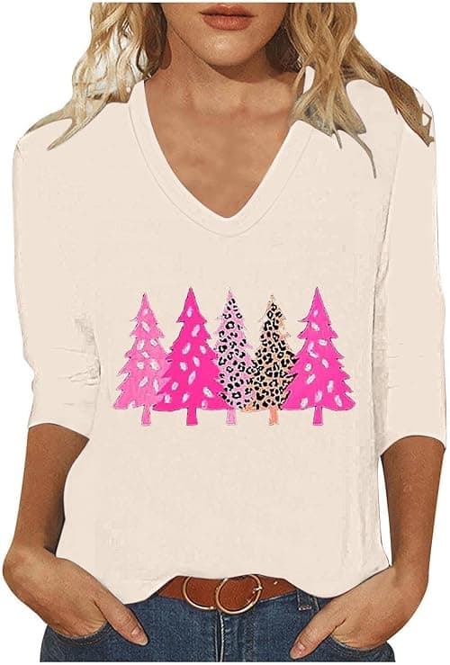 Christmas T Shirts Women Ugly Xmas Jumper Long Sleeve Tops V Neck T Shirts Merry Christmas Tree Snowflakes Gnome Cat Blouses Funny Xmas Tops Tunic Casual Holiday Tee Shirt on Amazon.ae - Price Tracker