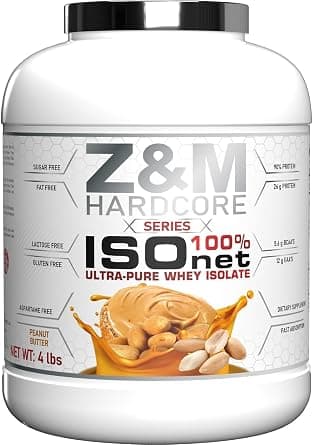 Z&M Hardcore ISO 100% Whey Isolate Protein Powder, Peanut Butter, 4 lb (1.81 kg), 26g Protein, 90% Protein, 5.6g BCAAs, 12g EAAs, Lactose Free, Gluten Free, 58 Servings on Amazon.ae - Price Tracker