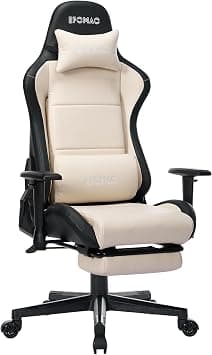 Efomao Gaming Chair with Footrest, Ergonomic Office Chair, Height Adjustable Video Game Chairs, Headrest and Lumbar Support 360° Swivel, Black Beige on Amazon.ae - Price Tracker