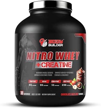 Body Builder Nitro Whey + Creatine - 31g Whey Protein, 5g Creatine, 10g BCAA, and Digestive Enzymes for Lean Gains, Energy Boost, and Fast Recovery (4 LB, Hazelnut) on Amazon.ae - Price Tracker