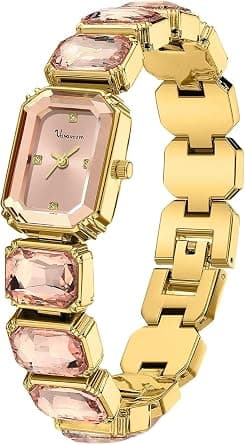 Luxury Women’s Crystal Bracelet Watch, Elegant Rectangular Minimalist Dial Diamond Bangle Band, Waterproof Fashion Dainty Ladies Quartz Watches, Ideal Gift for Her (Gold) on Amazon.ae - Price Tracker