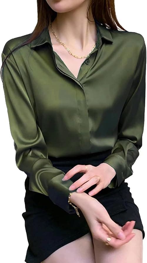 Women's Satin Blouse Fashion Long Sleeve Satin Silk Shirt Work Office Top Casual Shirt on Amazon.ae - Price Tracker