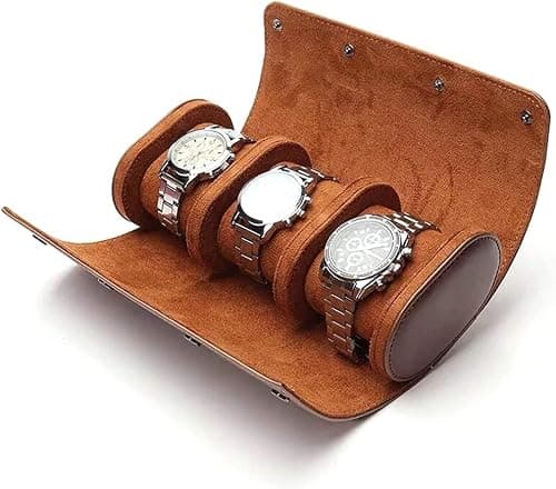 Watch Roll Travel Case For Men And Women, 3 Storage Pu Leather Organizer, Secure With Innovative Removable Pillows Solid Dividers Home Storage, Display (Brown) on Amazon.ae - Price Tracker