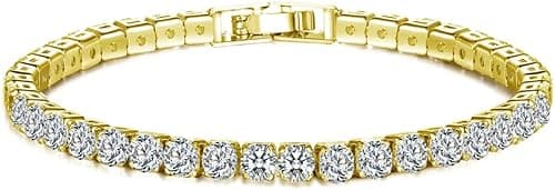 18k White Gold Plated CZ Tennis Bracelet, 4MM Cubic Zirconia Charm Bracelet for Women Men on Amazon.ae - Price Tracker