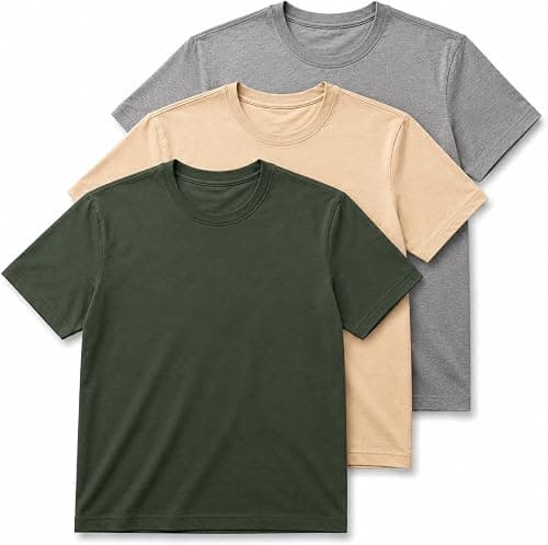 Men 3-Pack Cotton T-Shirts, 100% Cotton 200GSM, Pre-Shrunk, Breathable Everyday Basic Plain Tees, Short Sleeve Crew Neck | Olive Green, Beige, Grey | S–XXL on Amazon - Best Deal Finder