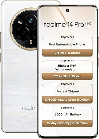 Realme 14 Pro 5G Smartphone | 12GB RAM 256GB ROM | 6.77" 120Hz OLED | 50MP OIS Camera | 6000mAh | Android 15 | IP69 Waterproof | Dual SIM | 12M Warranty | Middle East Version (Pearl White) (Renewed) on Amazon.ae - Price Tracker