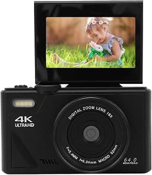 4K Digital Camera, 64MP FHD Point and Shoot Camera with 3" Screen, 18X Zoom, Autofocus Portable Compact Camera for Kids and Teens (Black) on Amazon.ae - Price Tracker
