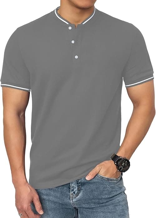 Men's Polo Shirts Casual Long Sleeve Cotton Pique Polo T Shirts Classic Collarless Golf Shirts for Men on Amazon.ae - Price Tracker