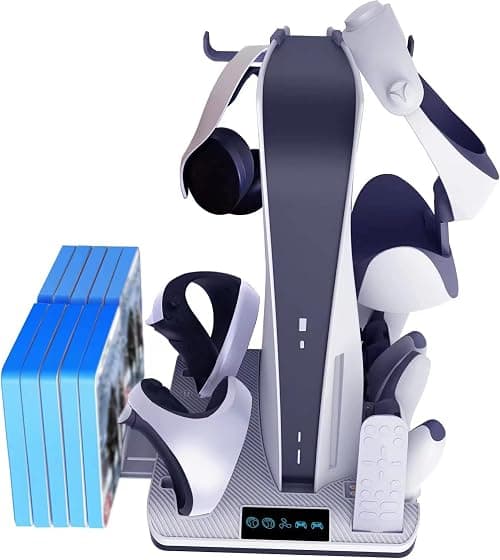 VR2 Charging & Storage Stand for PlayStation VR2 Controller,PS VR2 / PS5 Charger with CD Storage Rack Headphone Mount(PlayStation VR2 / PS5,White) 007 on Amazon.ae - Price Tracker