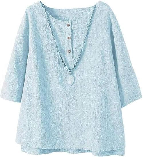 Minibee Women's 3/4 Sleeve Cotton Linen Jacquard Blouses Top T-Shirt on Amazon.ae - Price Tracker