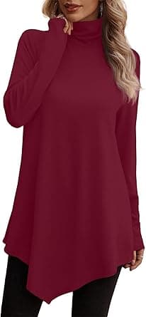 JUSTFASHIONNOW Turtle Neck Shirts for Women Long Sleeve Tunic Tops to Wear with Leggings Dressy Casual Fall Clothes 2025 on Amazon.ae - Price Tracker