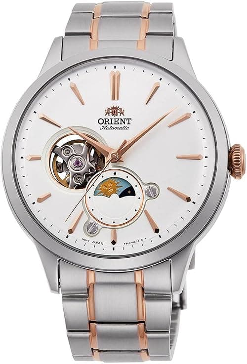 Orient Sun & Moon Watch Men's Automatic Hand Winding Elegant Steel or Leather Wrist Watch with Day and Night Function على Amazon.ae - متتبع الأسعار