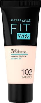 Maybelline New York Fit Me Matte And Poreless Foundation For Women, 102 Fair Ivory, 30 ml on Amazon.ae - Price Tracker