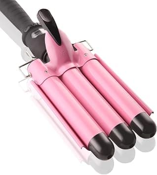 3 Barrel Curling Iron Wand Dual Voltage Hair Crimper with LCD Temp Display - 1 Inch Ceramic Tourmaline Triple Barrels, Temperature Adjustable Portable Hair Waver Heats Up Quickly (Pink) على Amazon.ae - متتبع الأسعار