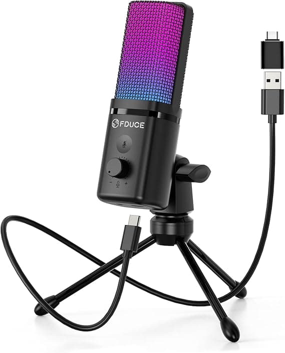 FDUCE Gaming USB Microphone for PC,RGB Condenser Computer Mic with Tripod Stand,Quick Mute,Gain Control,Cardioid Mic for Streaming, Podcast, Twitch, YouTube, PC, Computer, PS5, (M160) on Amazon.ae - Price Tracker