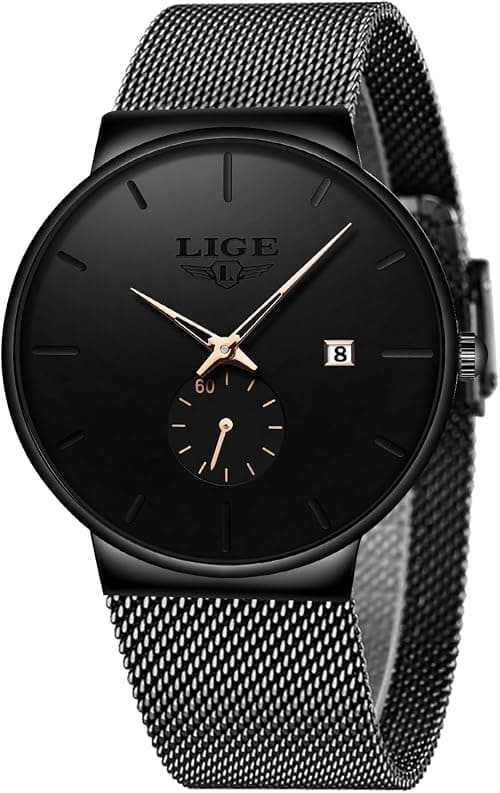 LIGE Mens Watch | Waterproof Wrist Gents Black Vintage Watches for Men 3ATM Water-Resistant Quartz with Date Stainless Steel Business Casual Retro Minimalist Analog Thin Wristwatch on Amazon.ae - Price Tracker