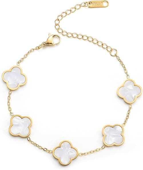 18K Gold Plated Clover Lucky Bracelet for Women White/Black/Red/Green Flower Four Leaf Link Bracelets Trendy Jewelry Gifts for Women on Amazon - Best Deal Finder