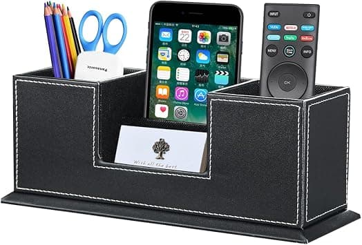 PUSU Desk Pencil Holder, Black PU Leather Executive Desk Organizer, 4 Slots Office Organizer Pencil Cup, Phone/Business Card Holder Stand on Amazon.ae - Price Tracker