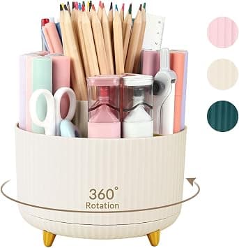 SKYDUE 360 Degree Rotating Desk Organizer, Dual-Purpose Pencil Pen Holder for Desk, Rotating Desk Pen Organizer with 5 Slots, Art Supply, Pencil Cup for Office, School, Home على Amazon.ae - متتبع الأسعار