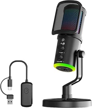 TNW Gaming Microphone for PC, K20 USB Microphone RGB Gaming Mic with Noise Reduction, DSP Sound Card, Real-Time Monitoring, Karaoke Reverb for Streaming, Podcast, Singing, Online Meetings (Black) على Amazon.ae - متتبع الأسعار