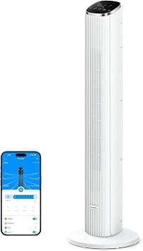 GoveeLife White Tower Fan for Bedroom, 36" Smart Floor Fan with App/Voice Control, Temperature Sensor, 5 Modes 8 Speeds(25ft/s), 29dB Quiet Oscillating Fan for Office, 24H Timer, Auto Cooling على Amazon.ae - متتبع الأسعار