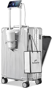 feilario PC Hardside Carry On Luggage, Aluminum Frame, TSA Lock, Cup Holder, A-Silver, 20.8", Business on Amazon - Best Deal Finder