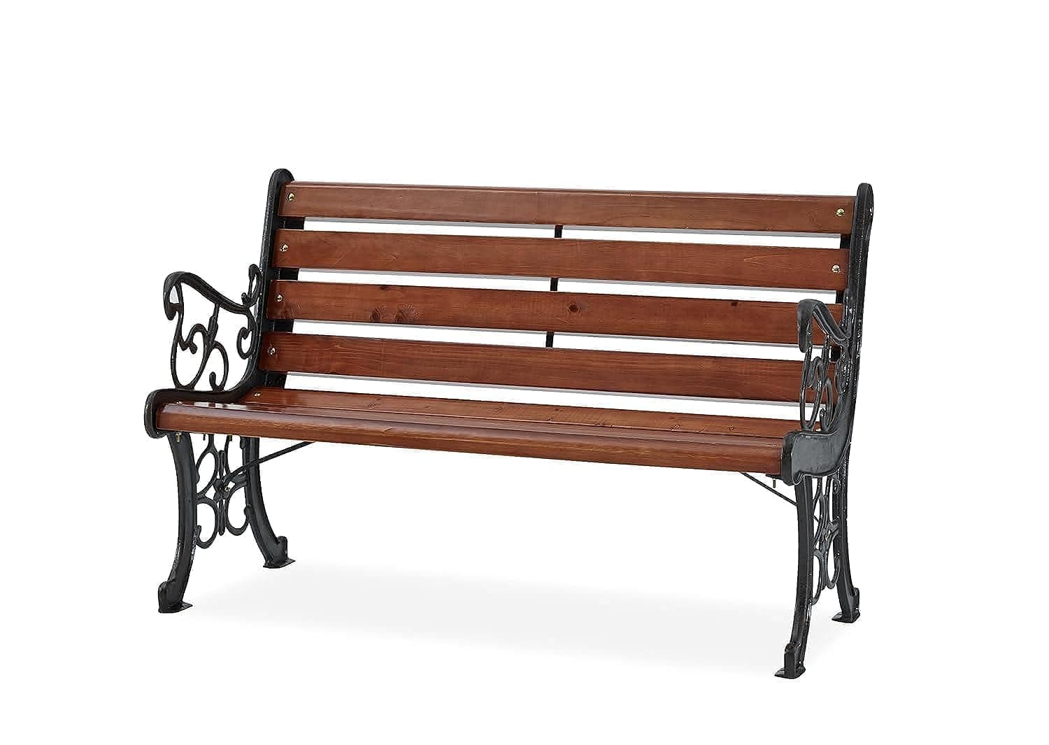 Danube Home Wuden Outdoor Garden Bench Chair | UV And Water-Resistant All-Weather Garden Patio Seating | 3-Seater Cast Iron/Hard Wood Patio Modern Outdoor Furniture For Lawn Garden - Brown on Amazon.ae - Price Tracker