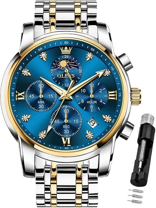 OLEVS Watch for Men Diamond Business Dress Analog Quartz Stainless Steel Waterproof Luminous Date Two Tone Luxury Casual Wrist Watch on Amazon.ae - Price Tracker