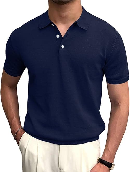 Syktkmx Mens Golf Polo Shirts Short Sleeve Casual Banded Bottom Stretch Classic Fit Solid Knit T-Shirts on Amazon.ae - Price Tracker