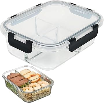 Tycom Glass Meal Prep Containers (1 Pcs Rectangle) - Food Storage With Lids, Lunch Box, Portion Control, Airtight, Bento Box Containers- 3 Compartments Black on Amazon.ae - Price Tracker