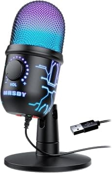 ميكروفون العاب USB للكمبيوتر وماك وبلاي ستيشن 4/5 من ام ار اس دي واي، ميكروفون مكثف لتسجيل الاستوديو ويوتيوب والبث مع مقبس سماعة راس واضاءة LED وكتم الصوت والكسب والغاء الضوضاء على أمازون - دليلك لأفضل العروض